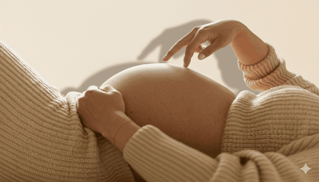 Expecting mother gently holding her belly